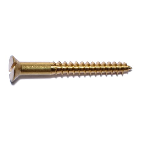 Wood Screw, #12, 2 In, Plain Brass Flat Head Slotted Drive, 12 PK